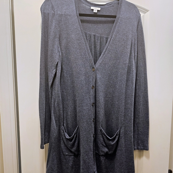 J.Jill Blue Heather Long Cardigan Sweater Size M Cotton Rayon Button Front - Picture 2 of 6